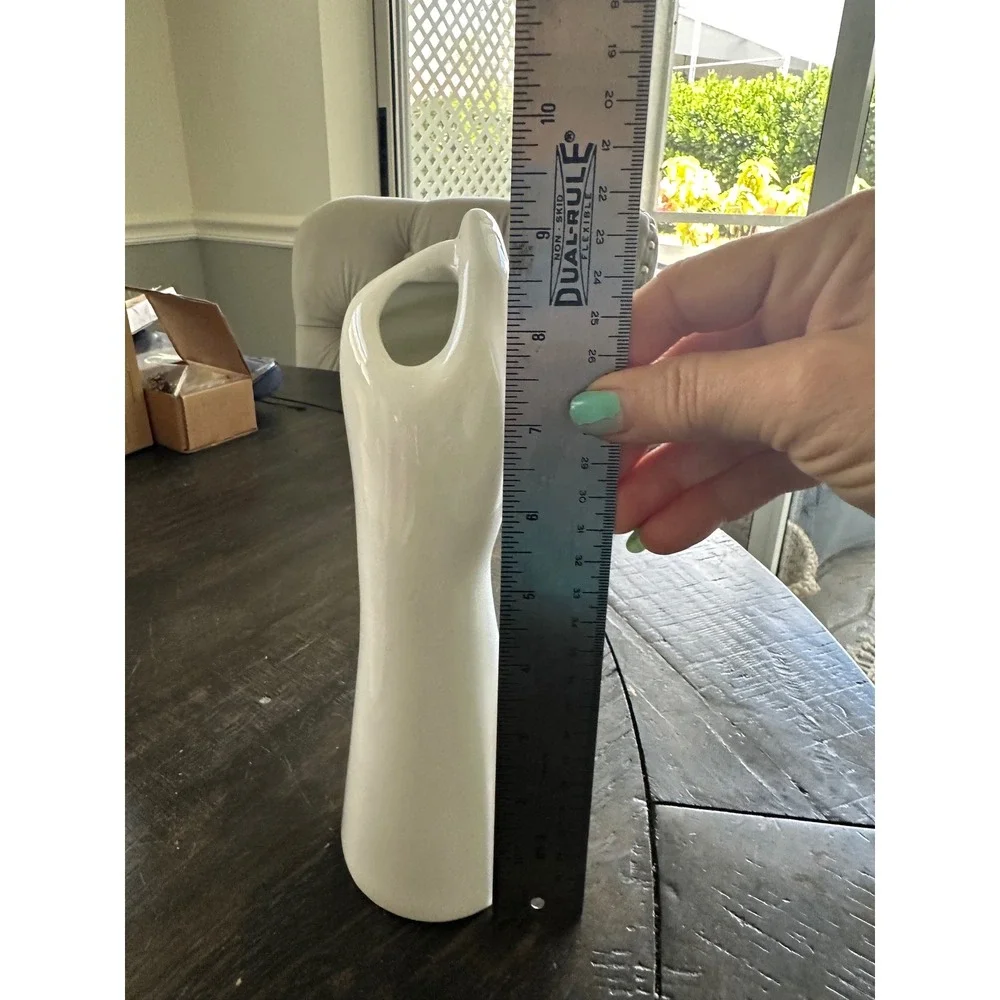 Vintage White Ceramic Hand Vase Sculptural Fist Bud Vase Mid Century Modern EUC